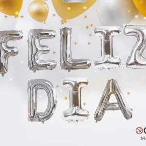 Globos metalizados letras feliz día medianas individuales