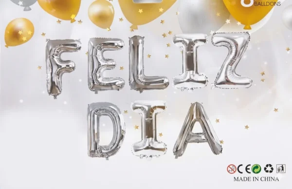 Globos metalizados letras feliz día medianas individuales
