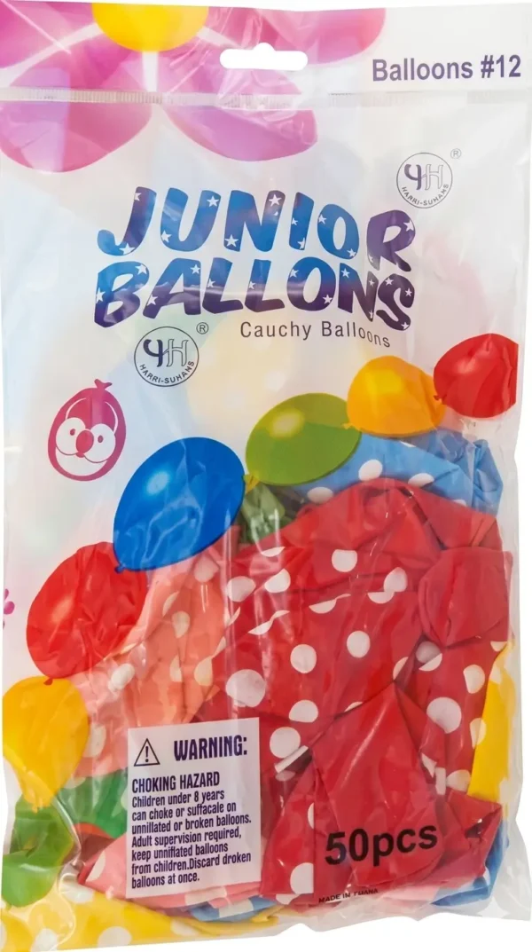 Globo de fiestas numero 12 x 50 unidades colores surtidos con puntos blancos