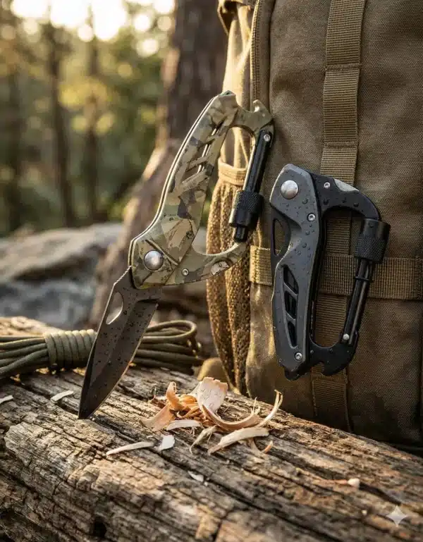 Navaja multiusos con clip tipo mosquetón