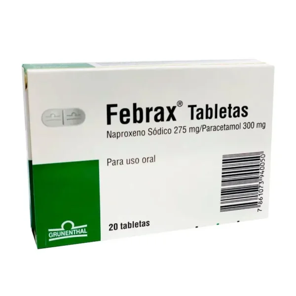 Febrax Tabletas 275 / 300 mg Caja con 20 Unidades