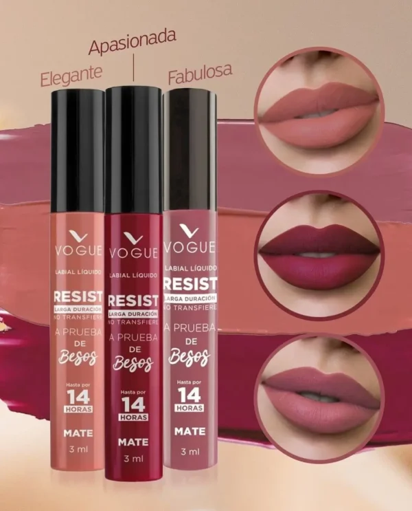 labial líquido Vogue Resist A Prueba De Besos 14 horas