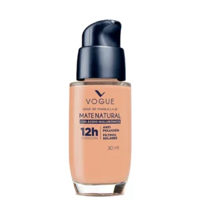 vogue mate natural1 Base Liquida Vogue Con Ácido Hialurónico Beige 12 horas